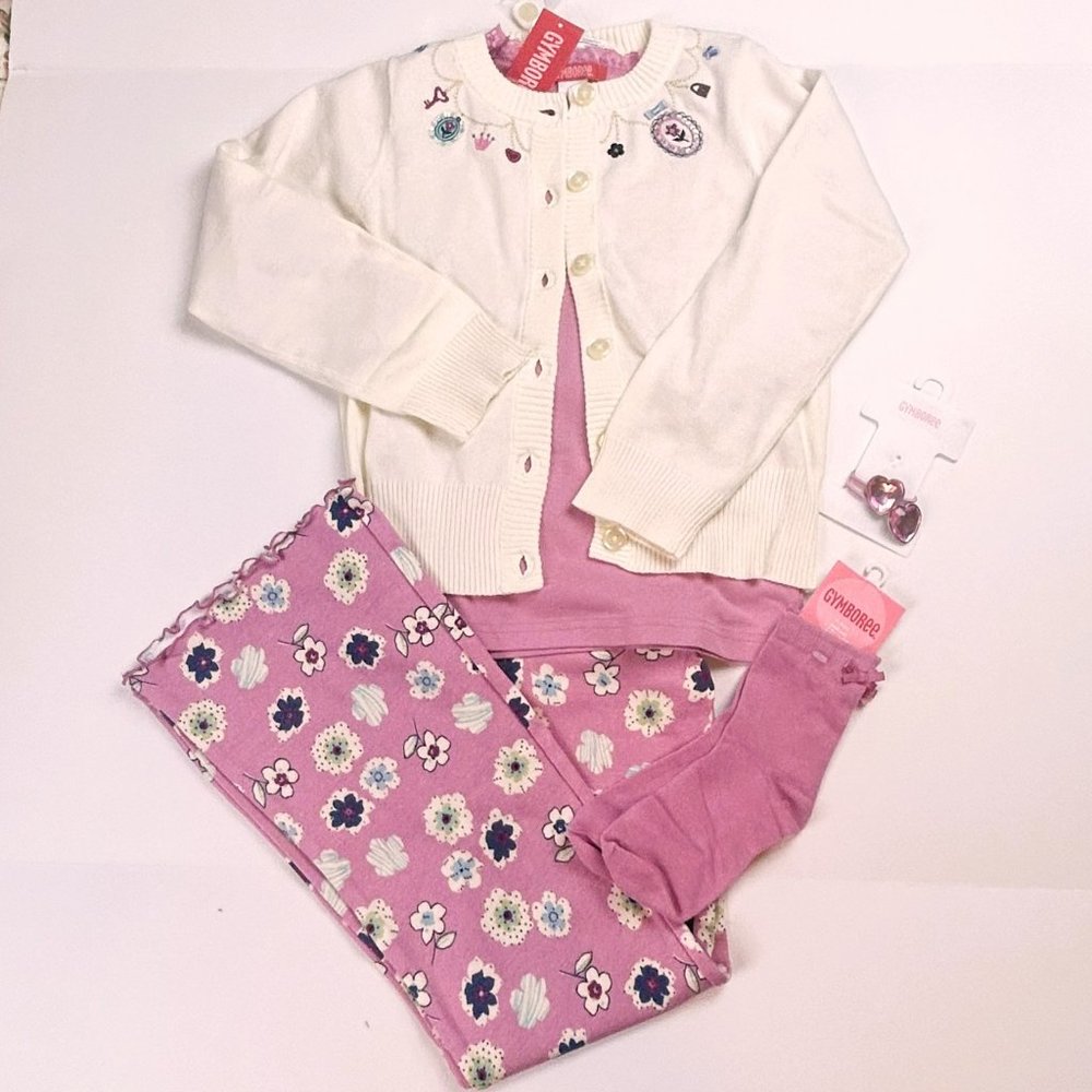 NWT Gymboree Girl Flower Print Knit Pant & Matching 5 Piece Set Size 9